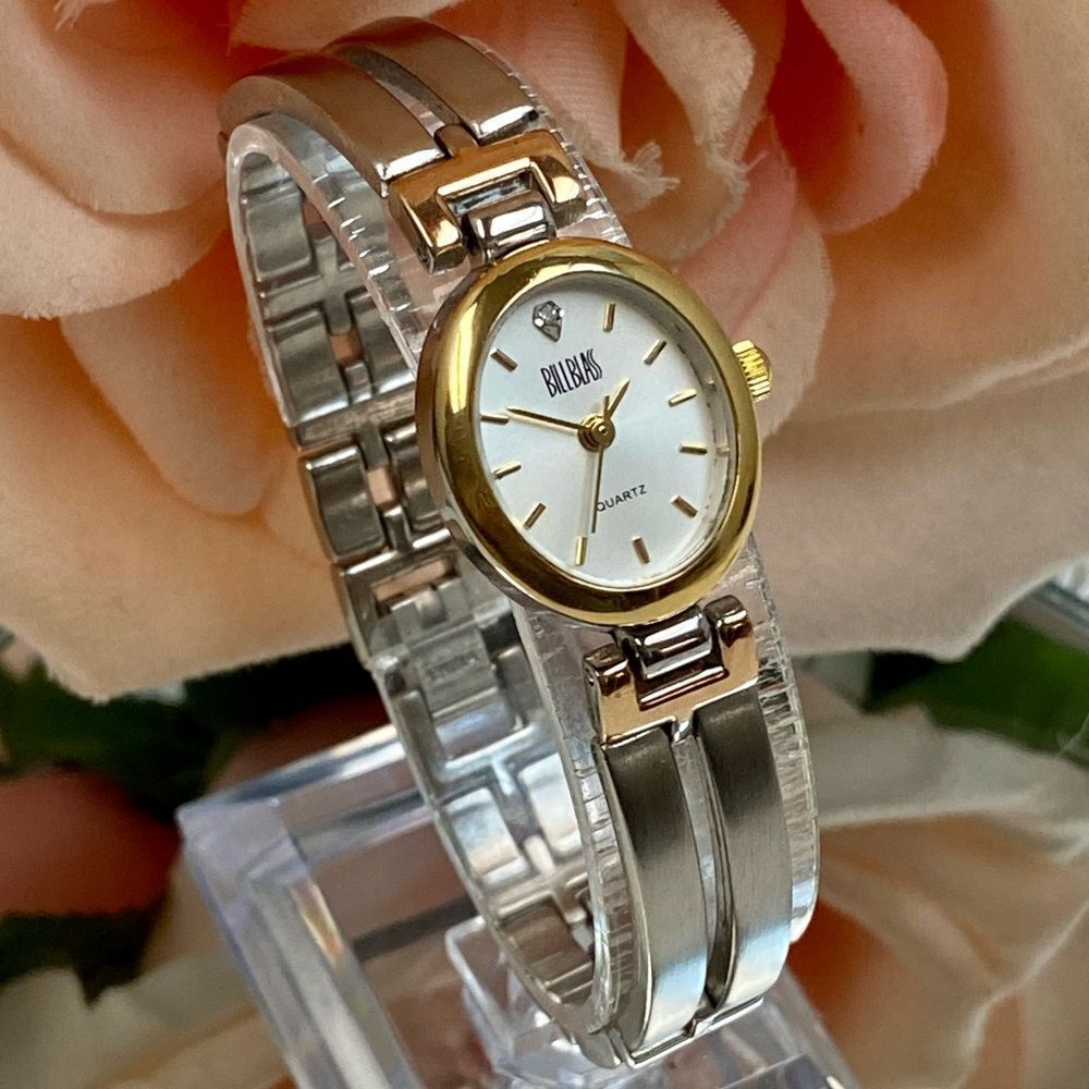 Vintage Bill Blass Diamond Accented Oval Dial Tri-Color Bracelet Watch